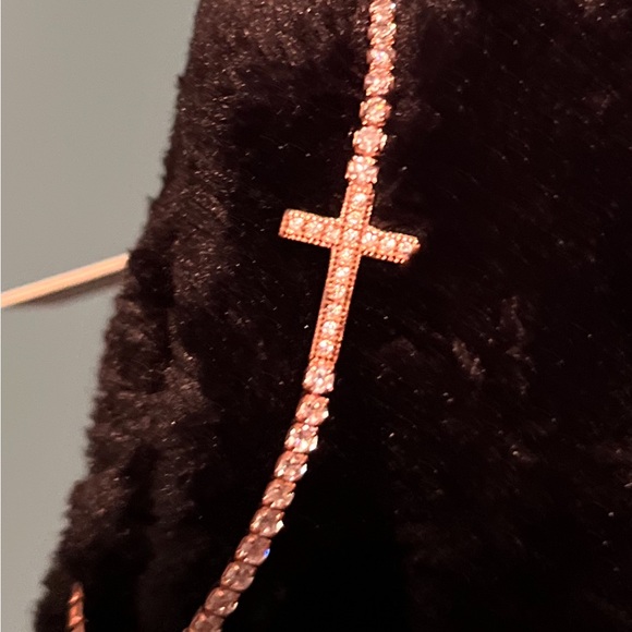 14k gold plated sterling silver cross bolo bracelet with surrounding cz - Picture 1 of 8